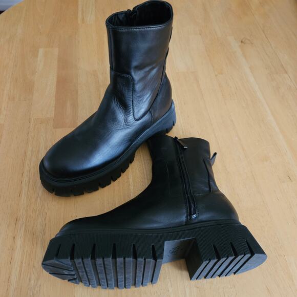 Zara Chunky Boots Lug Soles Side Zip BLACK Sz UE 38 US 7.5 - Picture 2 of 15